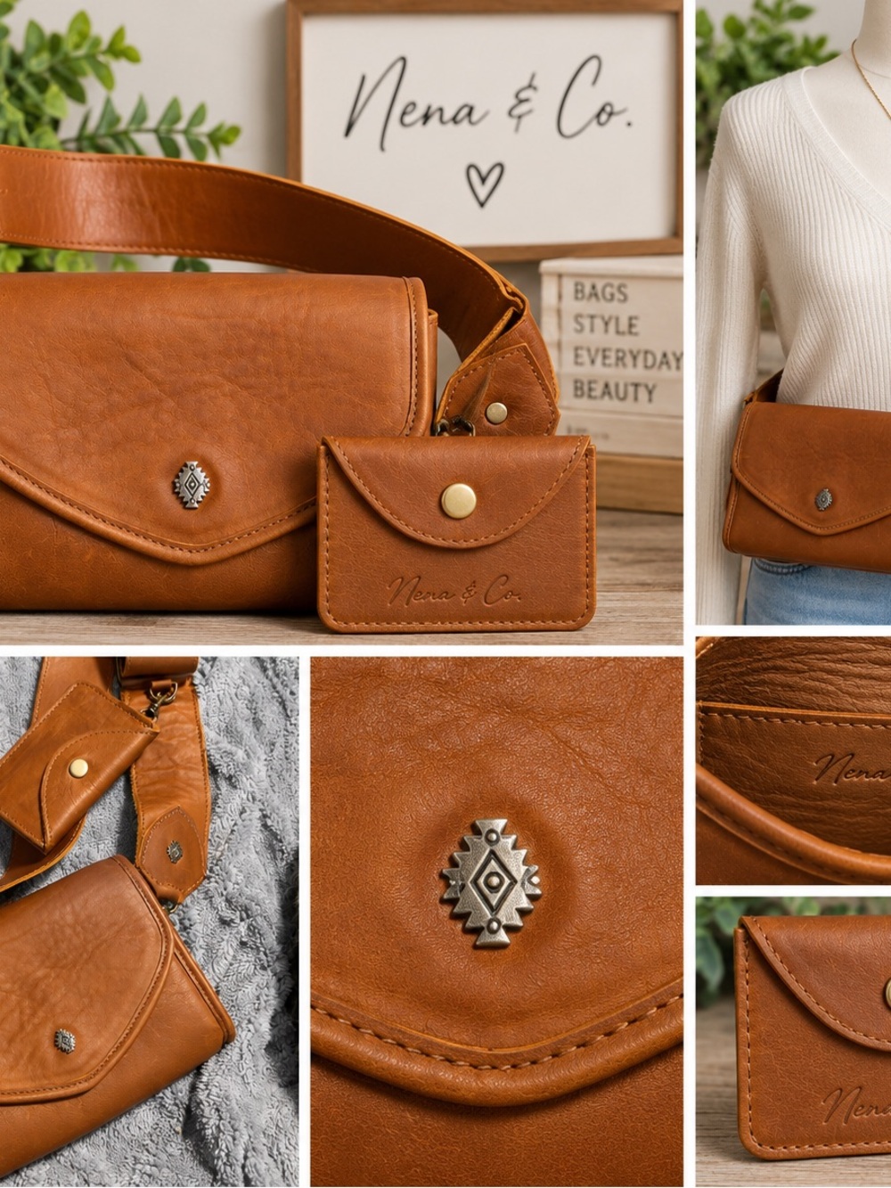 Nena & Co. Brown Leather Crossbody Belt Bag with Card Pouch
